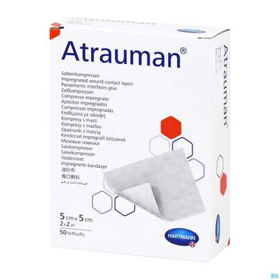 Sie sehen eine Packung Wundauflagen Atrauman Salbenvlies Wirkstofffr Steril 5x 5cm 50st, Produktbild: 02 Wundauflagen Atrauman Salbenvlies Wirkstofffr Steril 5x 5cm 50st, A-Nr.: 1708876 - 02