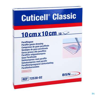 Sie sehen eine Packung Wundauflagen Cuticell/classic Distanzgitter Paraffin 10x10cm 10st, Produktbild: 03 Wundauflagen Cuticell/classic Distanzgitter Paraffin 10x10cm 10st, A-Nr.: 4316935 - 03