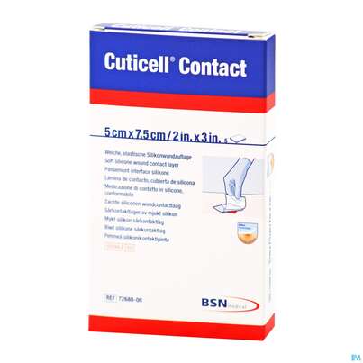 Sie sehen eine Packung Wundauflagen Cuticell/contact Distanzgitter Silikon 5x 7,5cm 72680 5st, Produktbild: 01 Wundauflagen Cuticell/contact Distanzgitter Silikon 5x 7,5cm 72680 5st, A-Nr.: 4254068 - 01