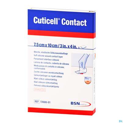 Sie sehen eine Packung Wundauflagen Cuticell/contact Distanzgitter Silikon 7,5x10cm 72680 5st, Produktbild: 01 Wundauflagen Cuticell/contact Distanzgitter Silikon 7,5x10cm 72680 5st, A-Nr.: 4254074 - 01