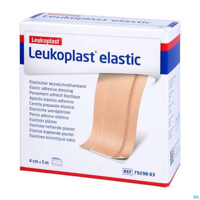 Sie sehen eine Packung Wundpflaster Leukoplast/elastic Meterware 5mx 4cm 7929803 1st, Produktbild: 01 Wundpflaster Leukoplast/elastic Meterware 5mx 4cm 7929803 1st, A-Nr.: 4803776 - 01