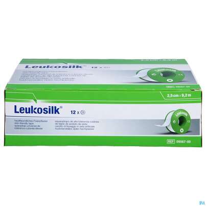 Sie sehen eine Packung Wundpflaster Leukosilk Rollenpflaster 9,2mx 2,5cm 0956700 12st, Produktbild: 01 Wundpflaster Leukosilk Rollenpflaster 9,2mx 2,5cm 0956700 12st, A-Nr.: 1593261 - 01
