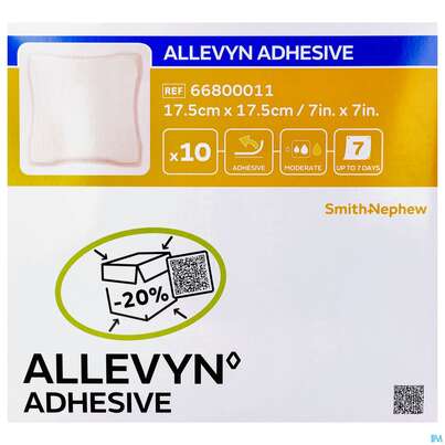 Sie sehen eine Packung Wundverband Allevyn/polyurethan Adhesive 17,5x 17,5cm 10st, Produktbild: 01 Wundverband Allevyn/polyurethan Adhesive 17,5x 17,5cm 10st, A-Nr.: 1811290 - 01