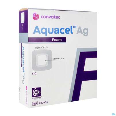 Sie sehen eine Packung Wundverband Aquacel/ag Foam Adhesive 8x 8cm -tam 10st, Produktbild: 02 Wundverband Aquacel/ag Foam Adhesive 8x 8cm -tam 10st, A-Nr.: 4743347 - 02