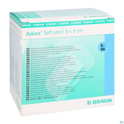 Sie sehen eine Packung Wundverband Askina Soft Steril 9x 5cm 50st, Produktbild: 03 Wundverband Askina Soft Steril 9x 5cm 50st, A-Nr.: 1779534 - 03