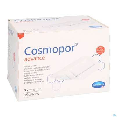 Sie sehen eine Packung Wundverband Cosmopor/advance 7,2x 5cm 25st, Produktbild: 05 Wundverband Cosmopor/advance 7,2x 5cm 25st, A-Nr.: 3796755 - 05