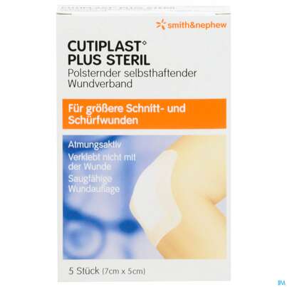 Sie sehen eine Packung Wundverband Cutiplast/vliesstoffverb. Steril 7x5cm +wundaufl 4x2,5cm 66801 5st, Produktbild: 01 Wundverband Cutiplast/vliesstoffverb. Steril 7x5cm +wundaufl 4x2,5cm 66801 5st, A-Nr.: 5672218 - 01