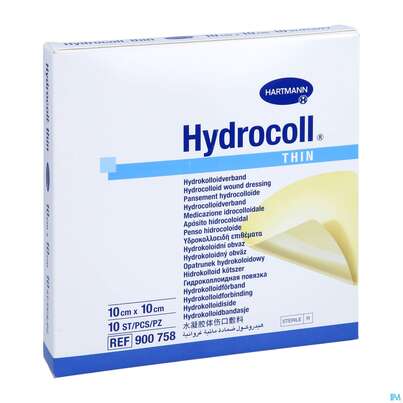 Sie sehen eine Packung Wundverband Hydrocoll Thin 10x 10cm 10st, Produktbild: 03 Wundverband Hydrocoll Thin 10x 10cm 10st, A-Nr.: 2219412 - 03