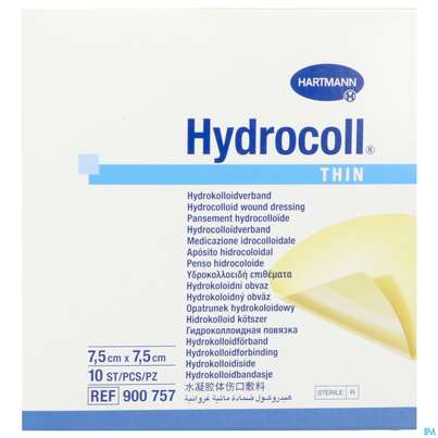 Sie sehen eine Packung Wundverband Hydrocoll Thin 7,5x 7,5cm 10st, Produktbild: 01 Wundverband Hydrocoll Thin 7,5x 7,5cm 10st, A-Nr.: 2665413 - 01