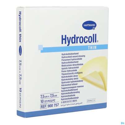 Sie sehen eine Packung Wundverband Hydrocoll Thin 7,5x 7,5cm 10st, Produktbild: 02 Wundverband Hydrocoll Thin 7,5x 7,5cm 10st, A-Nr.: 2665413 - 02