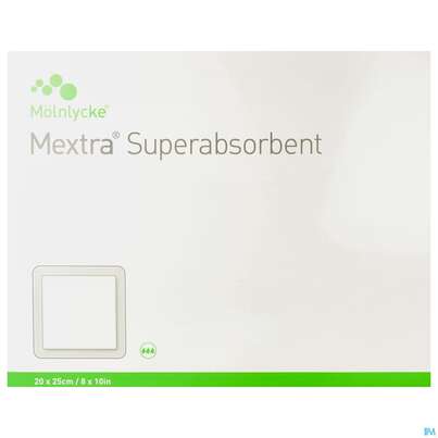 Sie sehen eine Packung Wundverband Mextra Superabsorbent 20x 25cm 10st, Produktbild: 01 Wundverband Mextra Superabsorbent 20x 25cm 10st, A-Nr.: 4802498 - 01