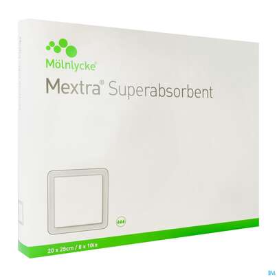 Sie sehen eine Packung Wundverband Mextra Superabsorbent 20x 25cm 10st, Produktbild: 02 Wundverband Mextra Superabsorbent 20x 25cm 10st, A-Nr.: 4802498 - 02