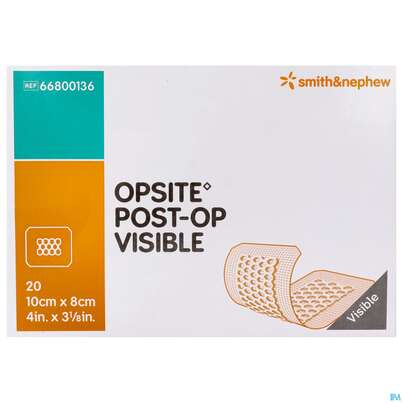 Sie sehen eine Packung Wundverband Opsite Post-op Visible 10x 8cm 20st, Produktbild: 01 Wundverband Opsite Post-op Visible 10x 8cm 20st, A-Nr.: 3435106 - 01