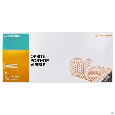 Sie sehen eine Packung Wundverband Opsite Post-op Visible 25x 10cm 20st, Produktbild: 01 Wundverband Opsite Post-op Visible 25x 10cm 20st, A-Nr.: 3726909 - 01