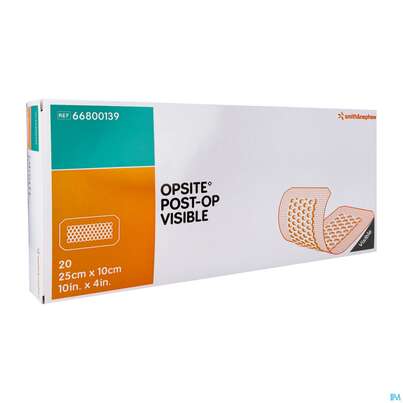 Sie sehen eine Packung Wundverband Opsite Post-op Visible 25x 10cm 20st, Produktbild: 02 Wundverband Opsite Post-op Visible 25x 10cm 20st, A-Nr.: 3726909 - 02