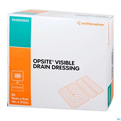 Sie sehen eine Packung Wundverband Opsite/drain Dresssi Visible 10x 9cm 20st, Produktbild: 01 Wundverband Opsite/drain Dresssi Visible 10x 9cm 20st, A-Nr.: 3817730 - 01