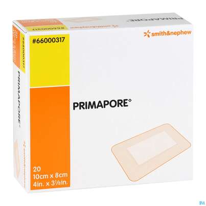 Sie sehen eine Packung Wundverband Primapore Steril 8x 10cm 20st, Produktbild: 03 Wundverband Primapore Steril 8x 10cm 20st, A-Nr.: 2213562 - 03