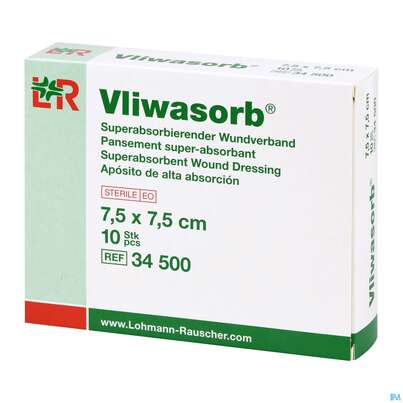 Sie sehen eine Packung Wundverband Vliwasorb 7,5x 7,5cm 10st, Produktbild: 01 Wundverband Vliwasorb 7,5x 7,5cm 10st, A-Nr.: 4012655 - 01