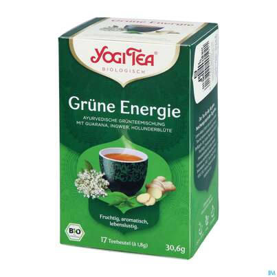 Sie sehen eine Packung Yogi Tea Bio Gruene Energie 17st, Produktbild: 03 Yogi Tea Bio Gruene Energie 17st, A-Nr.: 5750154 - 03