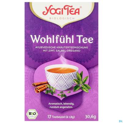 Sie sehen eine Packung Yogi Tea Bio Wohlfuehl 17st, Produktbild: 01 Yogi Tea Bio Wohlfuehl 17st, A-Nr.: 5750013 - 01