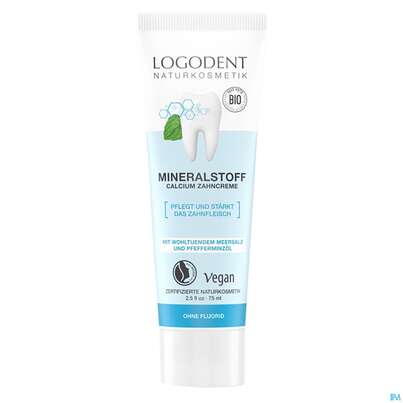 Sie sehen eine Packung Zahncreme Logona Logodent Mineralstoff Calcium 75ml, Produktbild: 01 Zahncreme Logona Logodent Mineralstoff Calcium 75ml, A-Nr.: 5410895 - 01
