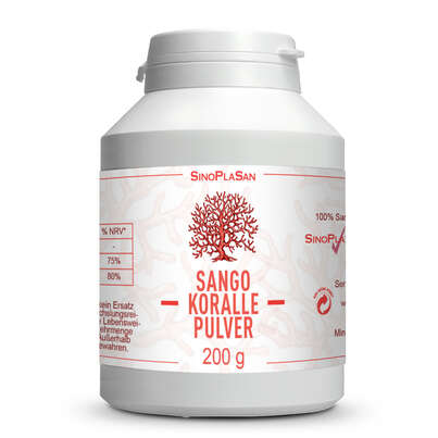Sie sehen eine Packung Sango-Koralle Pulver 100% 200 g, Produktbild: 01 Sango-Koralle Pulver 100% 200 g, A-Nr.: 5186268 - 01