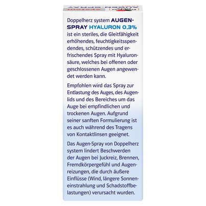 Sie sehen eine Packung Doppelherz system AUGEN-SPRAY Hyaluron 0,3 %, Produktbild: 04 Doppelherz system AUGEN-SPRAY Hyaluron 0,3 %, A-Nr.: 5677670 - 04