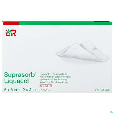 Sie sehen eine Packung Suprasorb/liquacel Kompresse 5x 5cm 10st, Produktbild: 01 Suprasorb/liquacel Kompresse 5x 5cm 10st, A-Nr.: 4080987 - 01