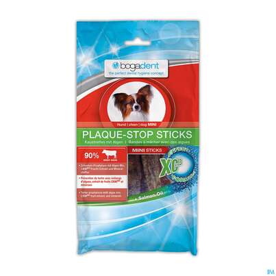 Sie sehen eine Packung Veterinaerprodukte Bogadent Plaque-stop Hund/sticks Mini 100g, Produktbild: 01 Veterinaerprodukte Bogadent Plaque-stop Hund/sticks Mini 100g, A-Nr.: 4610646 - 01