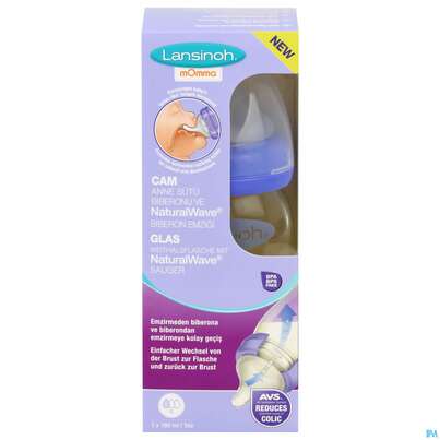 Sie sehen eine Packung Saugflaschen -lansinoh Weithals Natural Wave 160ml Glas Slow Flow Sauge 1st, Produktbild: 01 Saugflaschen -lansinoh Weithals Natural Wave 160ml Glas Slow Flow Sauge 1st, A-Nr.: 4737855 - 01