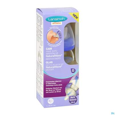 Sie sehen eine Packung Saugflaschen -lansinoh Weithals Natural Wave 160ml Glas Slow Flow Sauge 1st, Produktbild: 11 Saugflaschen -lansinoh Weithals Natural Wave 160ml Glas Slow Flow Sauge 1st, A-Nr.: 4737855 - 11