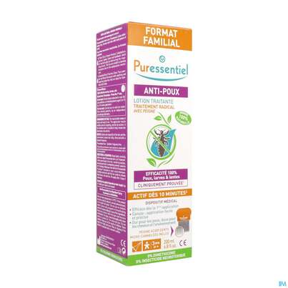 Sie sehen eine Packung Anti-laeuse Puressentiel Behandlungslotion +kamm 200ml, Produktbild: 02 Anti-laeuse Puressentiel Behandlungslotion +kamm 200ml, A-Nr.: 5716683 - 02