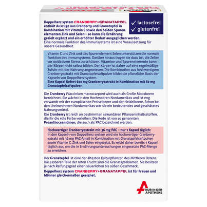 Sie sehen eine Packung Doppelherz system CRANBERRY + GRANATAPFEL, Produktbild: 02 Doppelherz system CRANBERRY + GRANATAPFEL, A-Nr.: 5679404 - 02