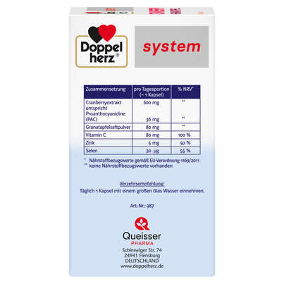 Sie sehen eine Packung Doppelherz system CRANBERRY + GRANATAPFEL, Produktbild: 04 Doppelherz system CRANBERRY + GRANATAPFEL, A-Nr.: 5679404 - 04