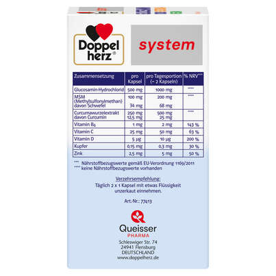 Sie sehen eine Packung Doppelherz system Glucosamin 1000 + Curcuma Vegan, Produktbild: 03 Doppelherz system Glucosamin 1000 + Curcuma Vegan, A-Nr.: 5688998 - 03