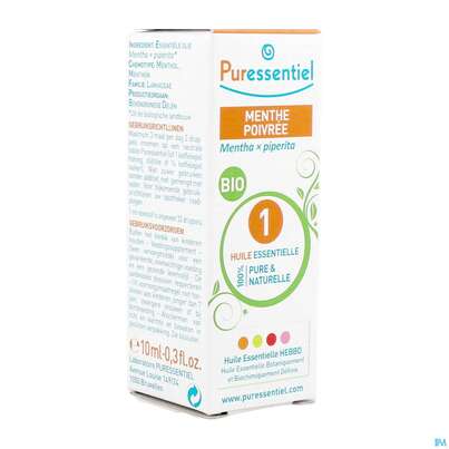 Sie sehen eine Packung Aetherische Oele Puressentiel/bio Pfefferminze 10ml, Produktbild: 03 Aetherische Oele Puressentiel/bio Pfefferminze 10ml, A-Nr.: 4934099 - 03