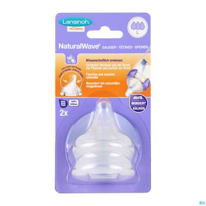 Sie sehen eine Packung Sauger Lansinoh Natural Natuerl.saugmuster Wave Fast Flow Gr L 2st, Produktbild: 03 Sauger Lansinoh Natural Natuerl.saugmuster Wave Fast Flow Gr L 2st, A-Nr.: 4093205 - 03