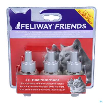 Sie sehen eine Packung Veterinaerprodukte Feliway Zerstaeuber/vorteilspack Friends 48ml Nachfüllung 3st, Produktbild: 01 Veterinaerprodukte Feliway Zerstaeuber/vorteilspack Friends 48ml Nachfüllung 3st, A-Nr.: 4804669 - 01