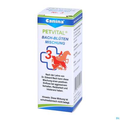 Sie sehen eine Packung Veterinaerprodukte Petvital Bachbluetenmischung Nr 3 Aggression 10g, Produktbild: 02 Veterinaerprodukte Petvital Bachbluetenmischung Nr 3 Aggression 10g, A-Nr.: 3202951 - 02