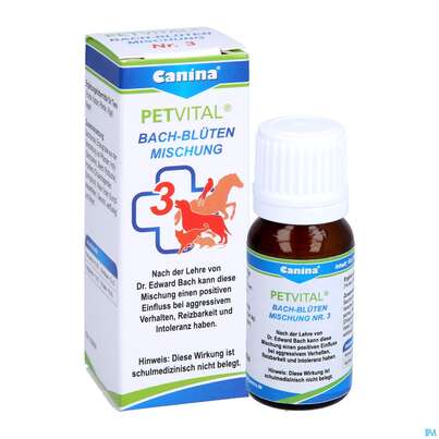 Sie sehen eine Packung Veterinaerprodukte Petvital Bachbluetenmischung Nr 3 Aggression 10g, Produktbild: 05 Veterinaerprodukte Petvital Bachbluetenmischung Nr 3 Aggression 10g, A-Nr.: 3202951 - 05