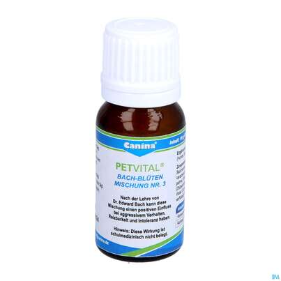Sie sehen eine Packung Veterinaerprodukte Petvital Bachbluetenmischung Nr 3 Aggression 10g, Produktbild: 06 Veterinaerprodukte Petvital Bachbluetenmischung Nr 3 Aggression 10g, A-Nr.: 3202951 - 06