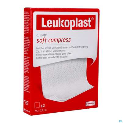 Sie sehen eine Packung Vlieskompressen Cutisoft/leukoplast Steril 7,5x 7,5cm 79995 12st, Produktbild: 02 Vlieskompressen Cutisoft/leukoplast Steril 7,5x 7,5cm 79995 12st, A-Nr.: 4736086 - 02
