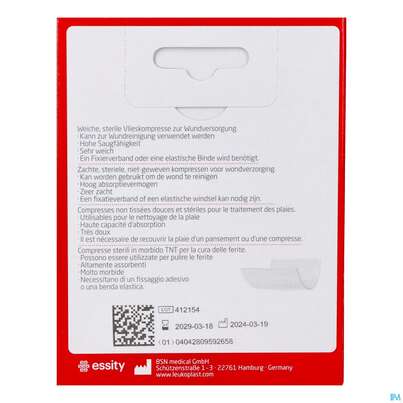 Sie sehen eine Packung Vlieskompressen Cutisoft/leukoplast Steril 7,5x 7,5cm 79995 12st, Produktbild: 03 Vlieskompressen Cutisoft/leukoplast Steril 7,5x 7,5cm 79995 12st, A-Nr.: 4736086 - 03