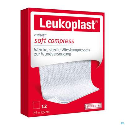 Sie sehen eine Packung Vlieskompressen Cutisoft/leukoplast Steril 7,5x 7,5cm 79995 12st, Produktbild: 07 Vlieskompressen Cutisoft/leukoplast Steril 7,5x 7,5cm 79995 12st, A-Nr.: 4736086 - 07