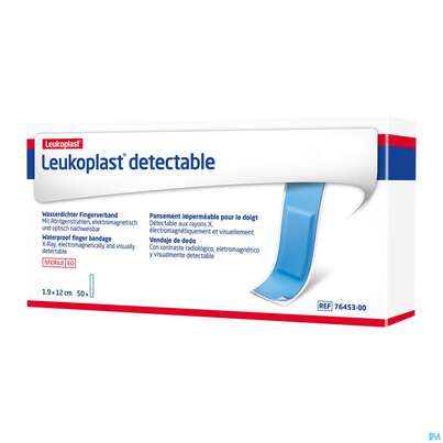 Sie sehen eine Packung Wundpflaster Leukoplast Detectable Steril Blau 12x1,9cm 50st, Produktbild: 02 Wundpflaster Leukoplast Detectable Steril Blau 12x1,9cm 50st, A-Nr.: 5422125 - 02