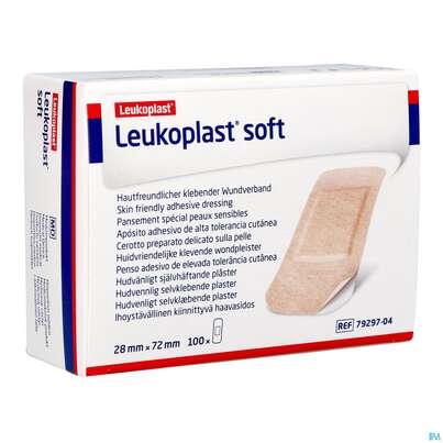 Sie sehen eine Packung Wundpflaster Leukoplast/soft 28x72mm 7929704 100st, Produktbild: 02 Wundpflaster Leukoplast/soft 28x72mm 7929704 100st, A-Nr.: 4803842 - 02