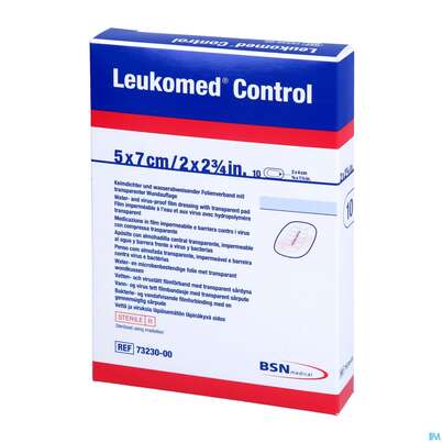 Sie sehen eine Packung Wundverband Leukomed/control Transparent 5x 7cm 7323000 10st, Produktbild: 02 Wundverband Leukomed/control Transparent 5x 7cm 7323000 10st, A-Nr.: 4387556 - 02