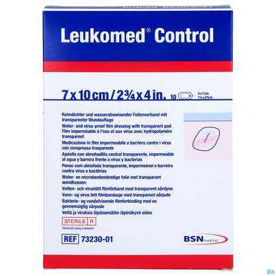 Sie sehen eine Packung Wundverband Leukomed/control Transparent 7x10cm 7323001 10st, Produktbild: 01 Wundverband Leukomed/control Transparent 7x10cm 7323001 10st, A-Nr.: 4387562 - 01