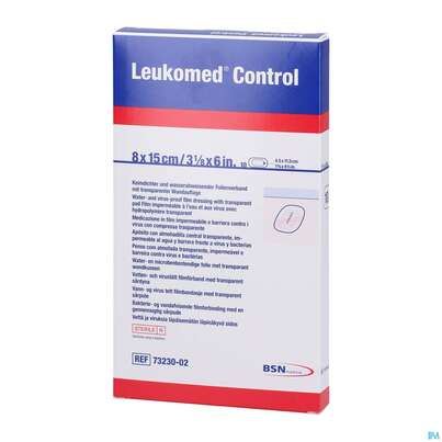 Sie sehen eine Packung Wundverband Leukomed/control Transparent 8x15cm 7323002 10st, Produktbild: 02 Wundverband Leukomed/control Transparent 8x15cm 7323002 10st, A-Nr.: 4387579 - 02