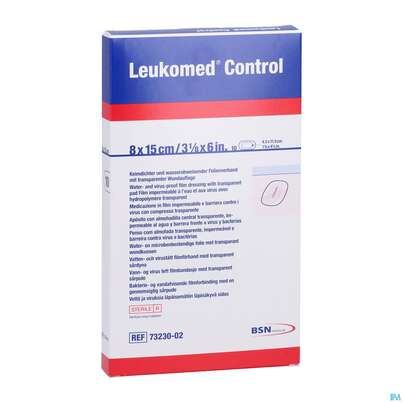 Sie sehen eine Packung Wundverband Leukomed/control Transparent 8x15cm 7323002 10st, Produktbild: 03 Wundverband Leukomed/control Transparent 8x15cm 7323002 10st, A-Nr.: 4387579 - 03
